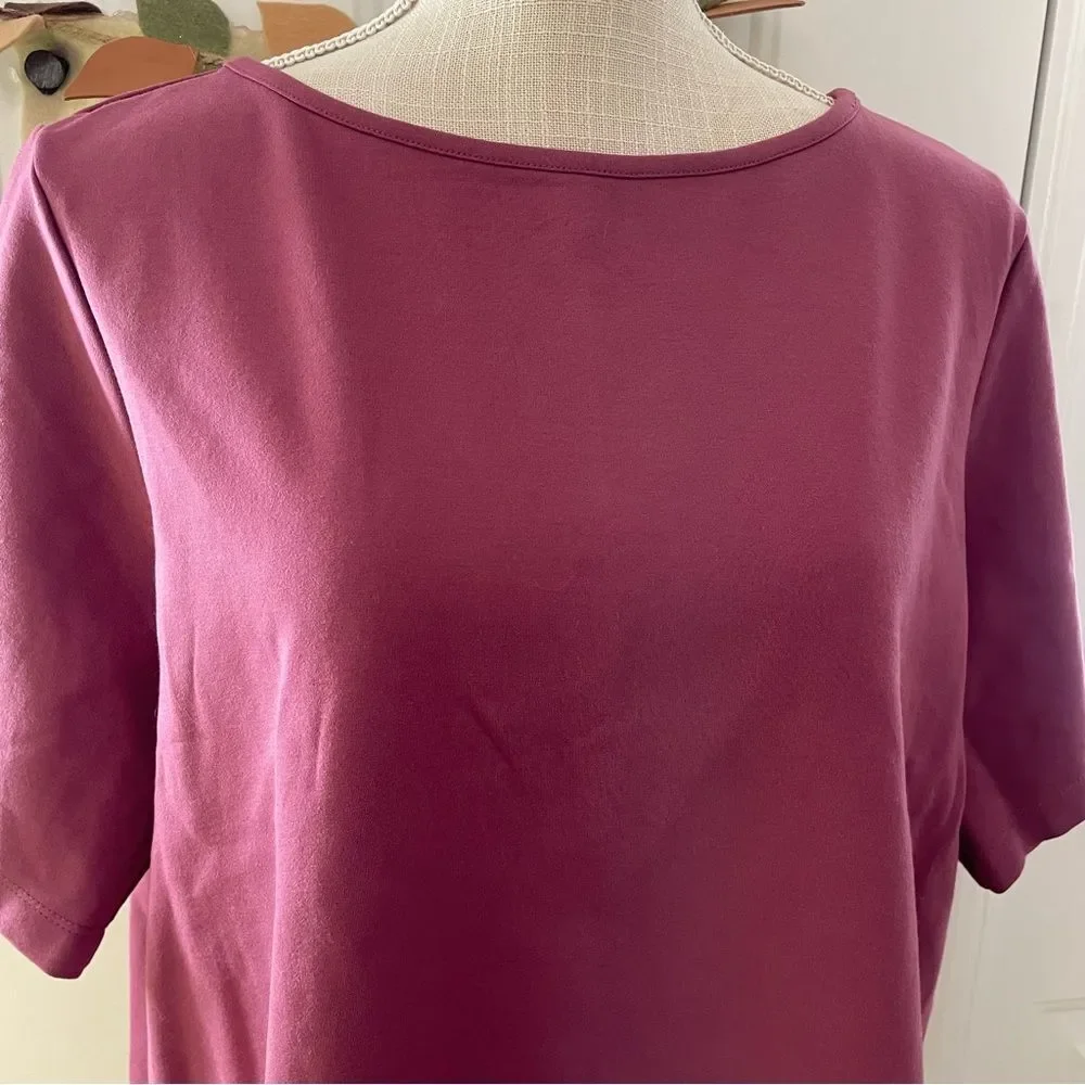Beta Brand Women’s Boxy Short Sleeve High Low Top Burgundy Ponte Knit (Size XL)